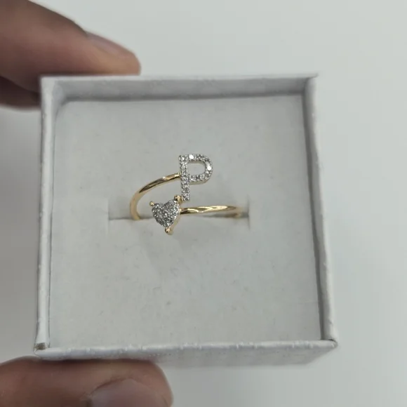 Real Diamond 10kt Yellow Gold Initial P Ring For Women